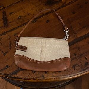 Coach Beige Signature Canvas and Brown Leather Wristlet
